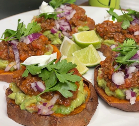 Sweet Potato Rounds with Chilli & Guacamole