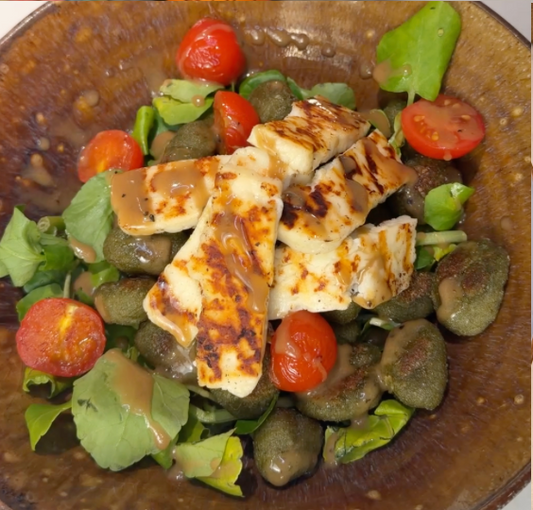 Vegetable Gnocchi with Golden Halloumi
