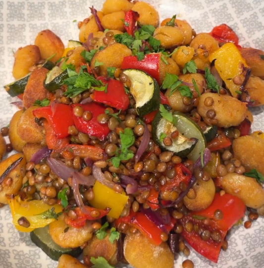 Gnocchi with Lentils & Roasted Veg Traybake
