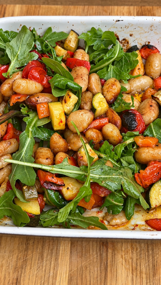 CRISPY GNOCCHI ROASTED VEG VINAIGRETTE TRAYBAKE