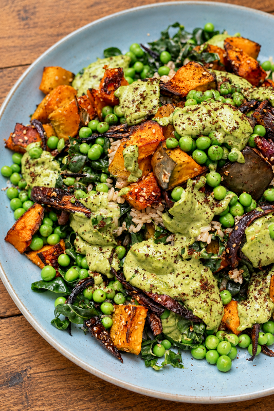 ROASTED PUMPKIN, PEA & GREEN GODDESS SALAD