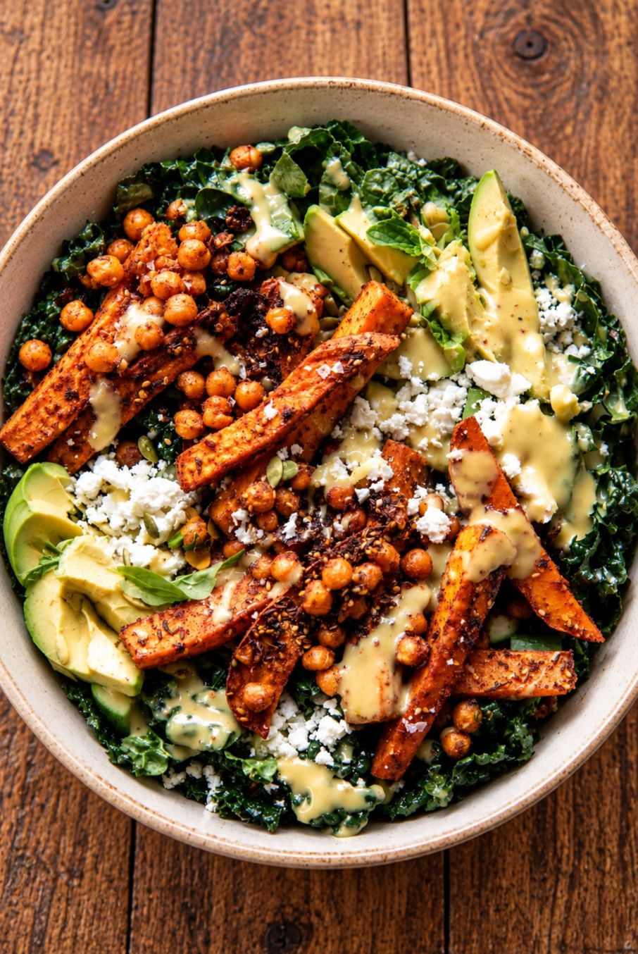 SWEET POTATO FETA WINTER SALAD WITH SWEET TAHINI CHICK